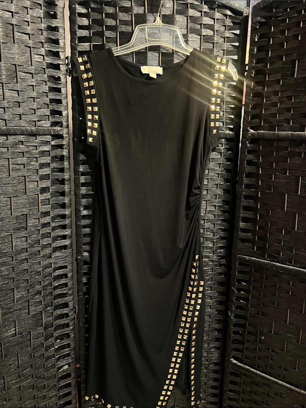 MICHAEL Michael Kors Black Midi Dress with Gold Studs size S